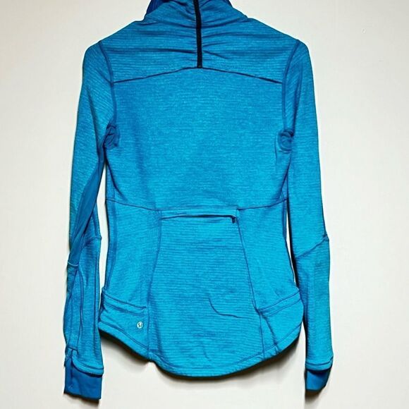 Lululemon base runner Mini Check Pique Surge Heathered Turquoise Pullover Sz 6 - Picture 9 of 16